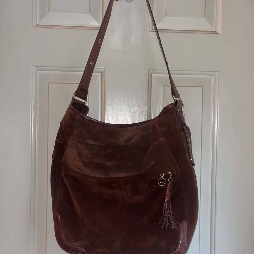 Mercedes Benz Rare Classic Brown Suede Leather Satchel Hand/Shoulder Bag